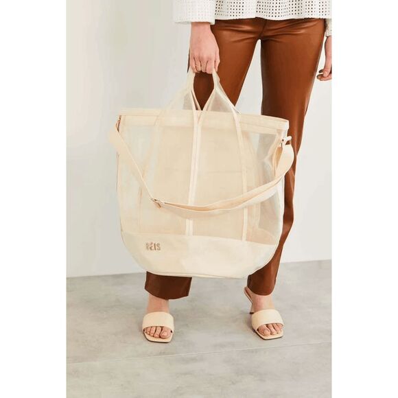 Beis Handbags - NWT Beis Phat Sack Extra Large Mesh Tote in Beige - LIMITED EDITION